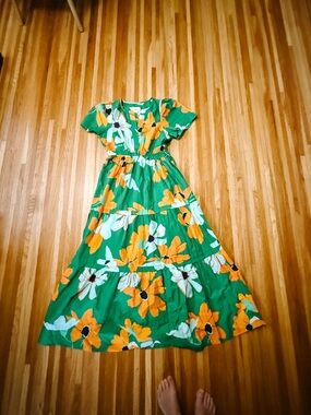 Anthropologie Sommerset Maxi Dress with Orange and White Blooms